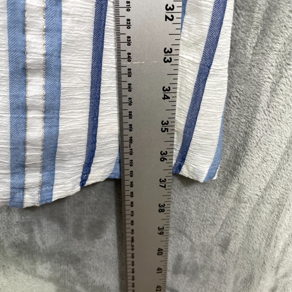 Loft Blue Shimmer Stripe Button Front Dress Size 14 Cotton Lined V-Neck Nautical - Picture 8 of 8